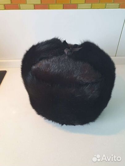 Норковая шапка мужская ушанка черная р58