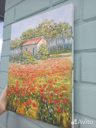 Картина маслом Прованс маки пейзаж природа