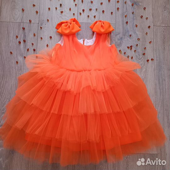 Яркие оранжевые платья 100-130 прокат