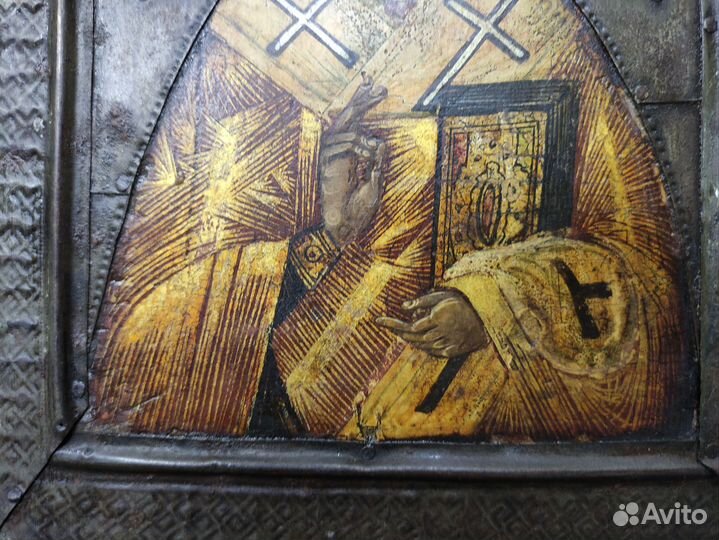 Старинная икона св Николай Чудотворец 19 век