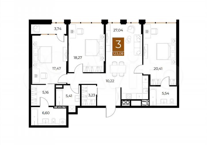 3-к. квартира, 123,1 м², 4/8 эт.