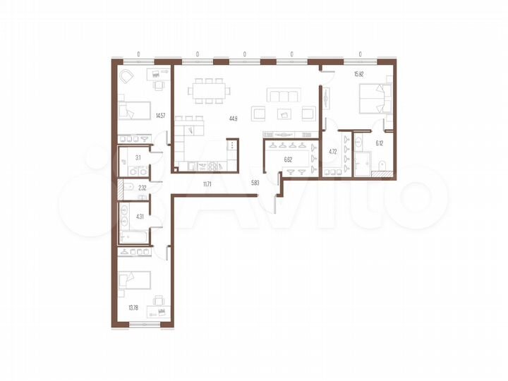 3-к. квартира, 133,9 м², 2/9 эт.