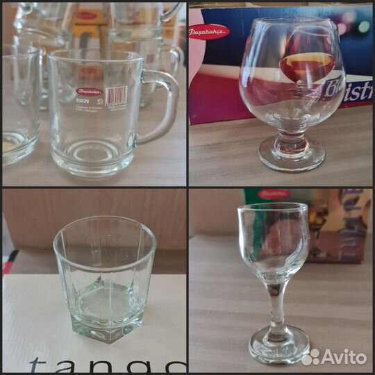 Много кружек и бокалов наборами Pasabahce