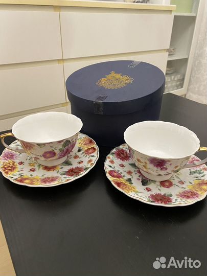 2 чайные пары тонкостенный фарфор Кузнецовъ