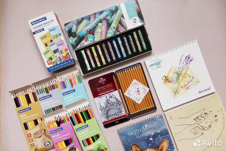 Набор для рисования - пастель, карандаши, скетчпад