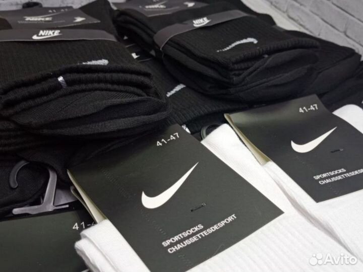 Белые чёрные носки Nike хлопок