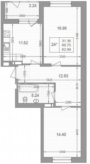 2-к. квартира, 63 м², 4/17 эт.