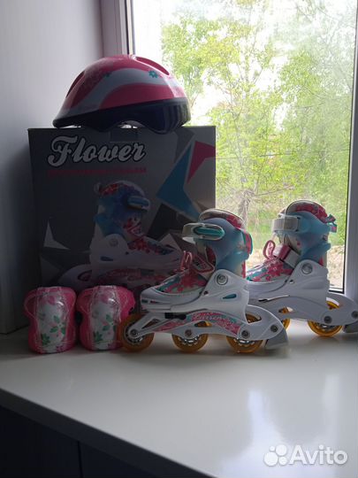 Роликовые коньки детские раздвижные с защитой