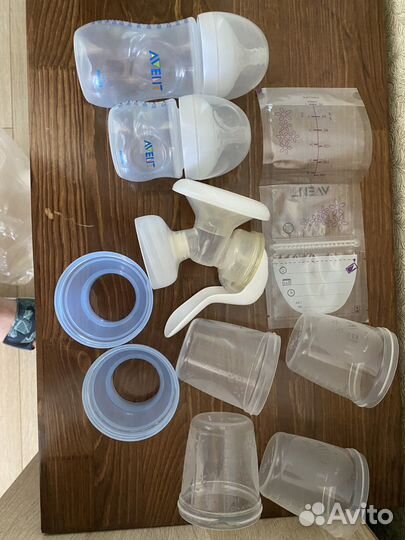 Молокоотсос avent ручной + бутылочки