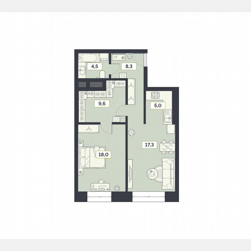 2-к. квартира, 62,7 м², 22/27 эт.
