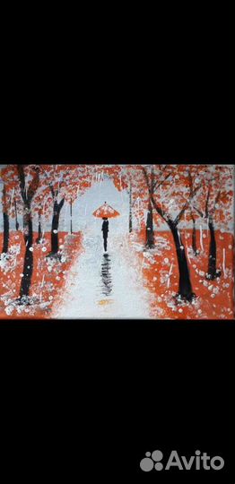 Прогулка под дождём, холст, акрил