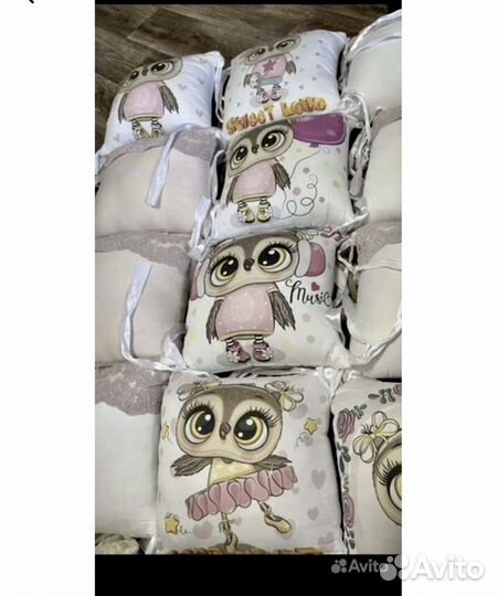 Бортики 12 падушек в детскую кроватку для девочки