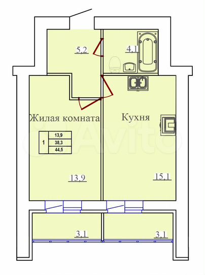 1-к. квартира, 44,5 м², 14/14 эт.