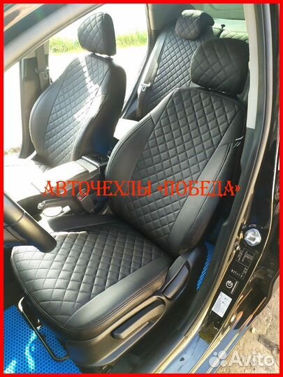 Чехлы Kia Rio 3 Hb из экокожи чёрные Ромб