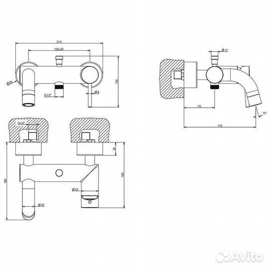 Gessi Emporio Via tortona Смеситель для ванны, подвесной, с автоматическим переключателем ванна-душ