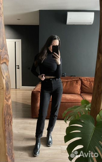 Женские джинсы Zara 34 mom fit черные
