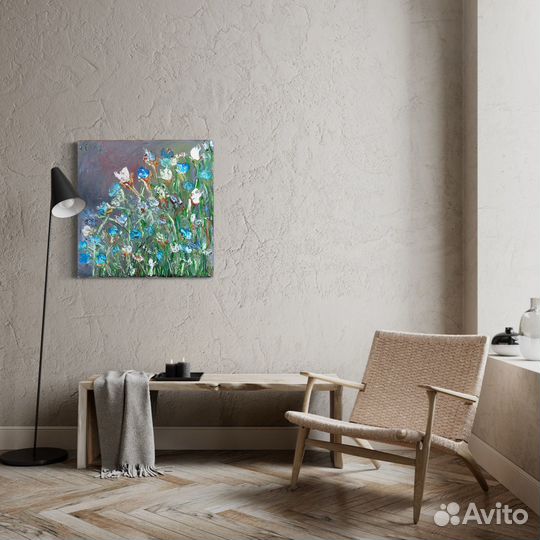 Картина интерьерная текстурная, маслом «Ирисы«