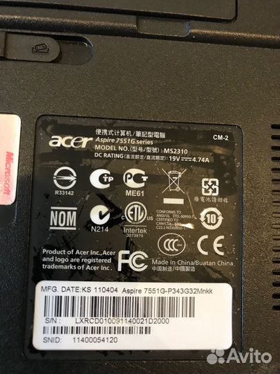 Ноутбук acer aspire 7551g ms2310