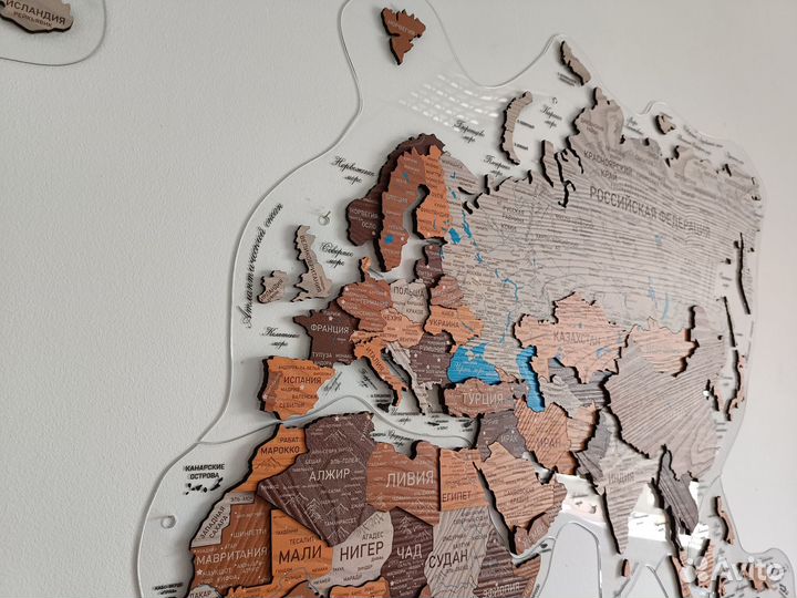 Деревянная карта мира самая подробная 3D