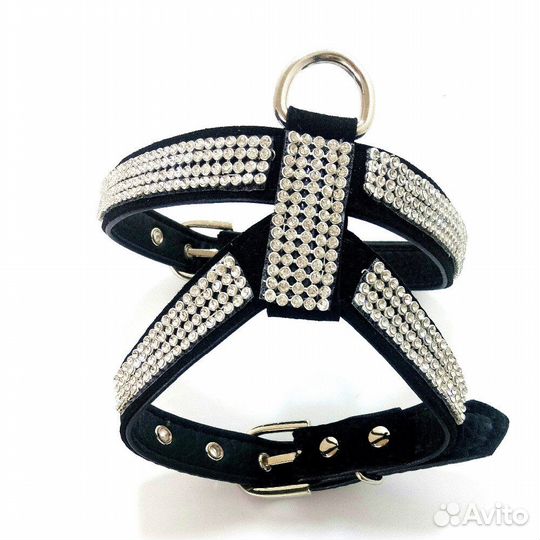 Шлейка кожаная со стразами для собаки и кошки