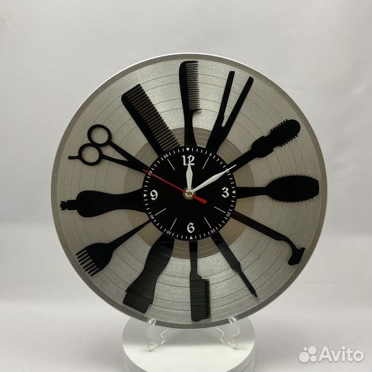 Парикмахерская, серебро №1 часы из винила