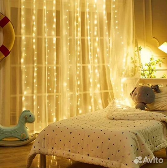 Гирлянда штора 3х3 жёлтая 300 ламп новая