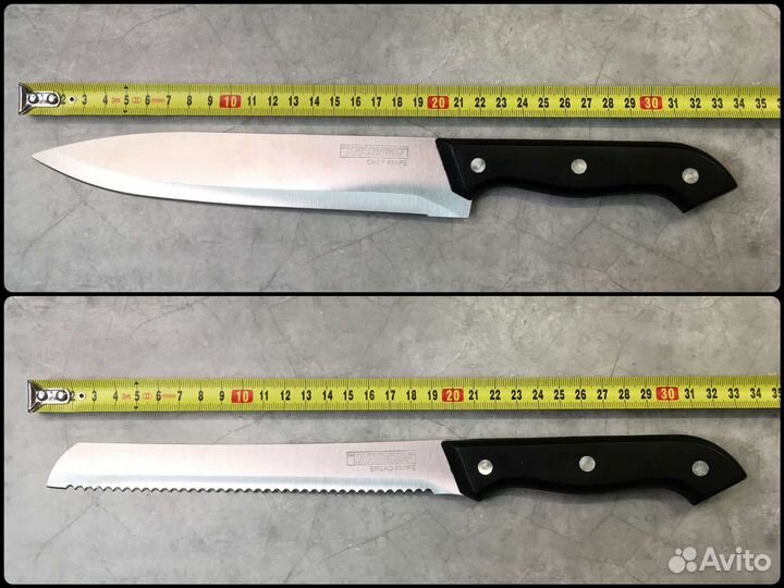 Новый набор кухонных ножей на деревянной подставке