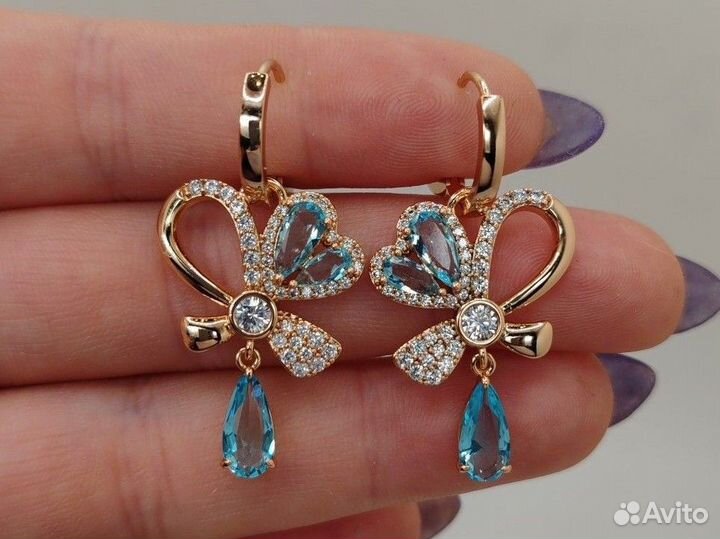 Шикарные серьги с топазом, покрытие золото