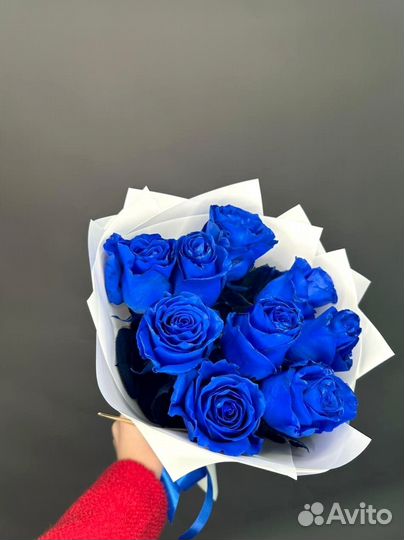 Свежий букет из 9 синих роз