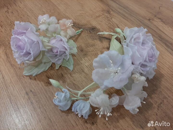 Нежно фиолетовое украшение в прическу из шелка