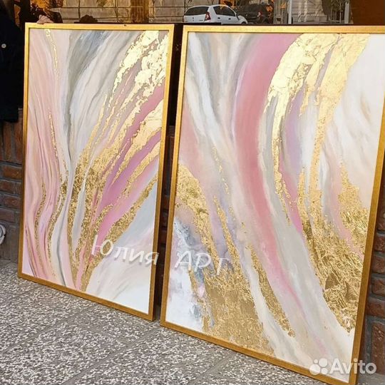 Картины с розовым золотом в интерьер на холсте