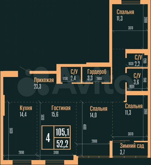4-к. квартира, 105,1 м², 20/25 эт.