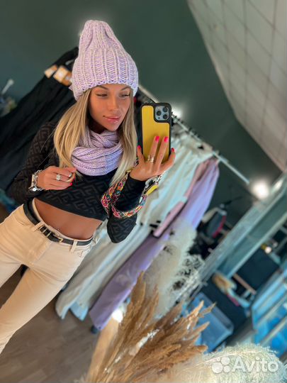 Комплект шапка, шарф, цвет лавандовый