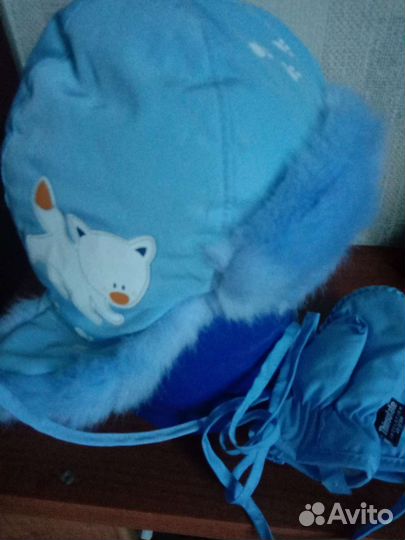 Комплект шапка и варежки новый, детский