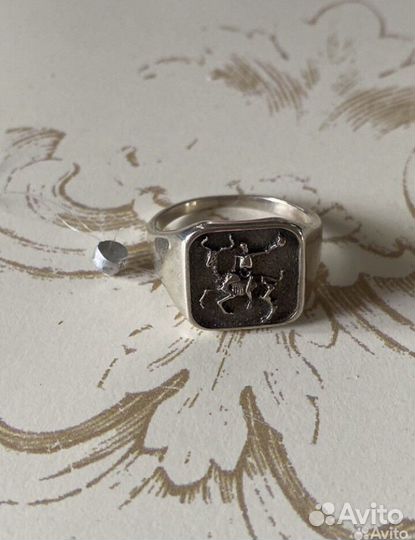 Кольцо перстень серебро925 Печатка всадник