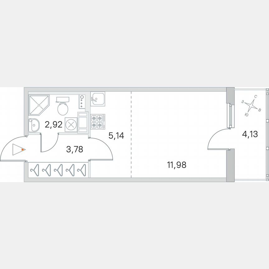 Квартира-студия, 25,1 м², 2/4 эт.