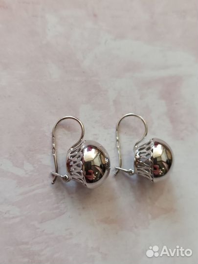 Серебряные серьги шары СССР на петле