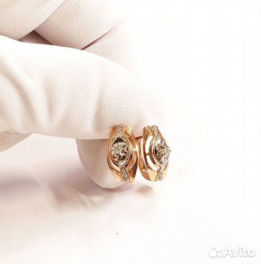 Серьги с природным камнем Золото