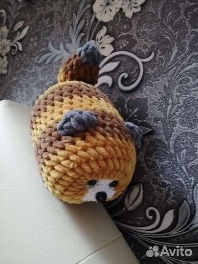 Котик мягкая вязаная игрушка, ручная работа