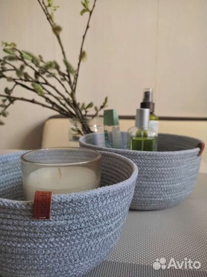 Корзины плетёные шитые для хранения косметики