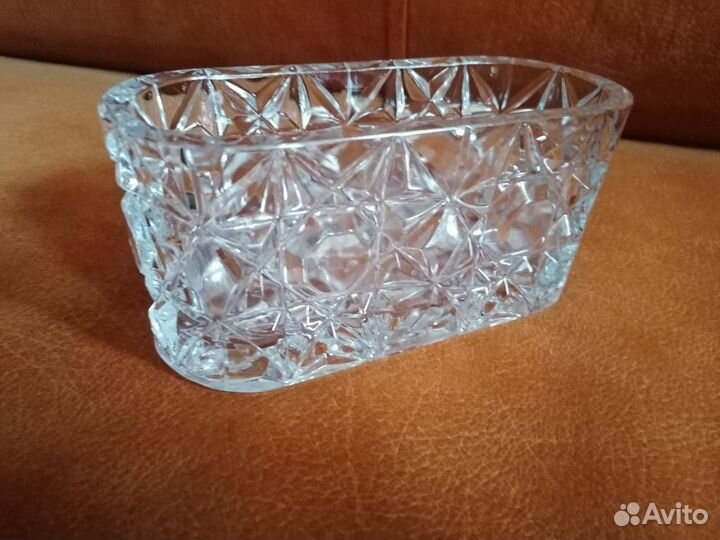 Редкая хрустальная ваза-ладья конфетница 50е годы