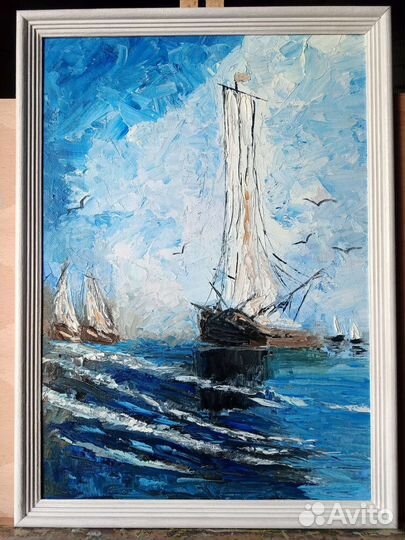 Картина Корабль море маслом 35 на 25