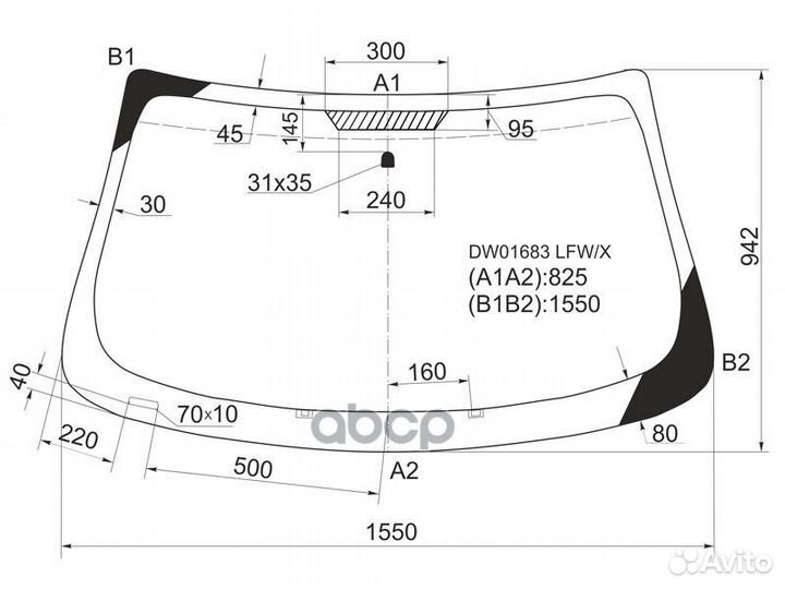 Стекло лобовое chrysler sebring 4D 07-11/dodge
