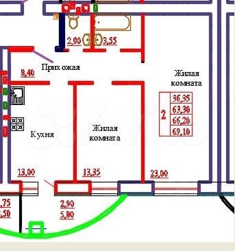 2-к. квартира, 66,2 м², 5/9 эт.