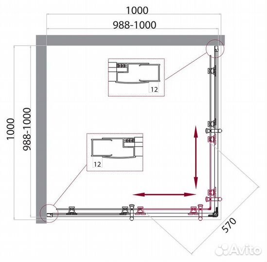 Душ. уголок BelBagno 100x100 uno-195-a-2-100-ch-cr