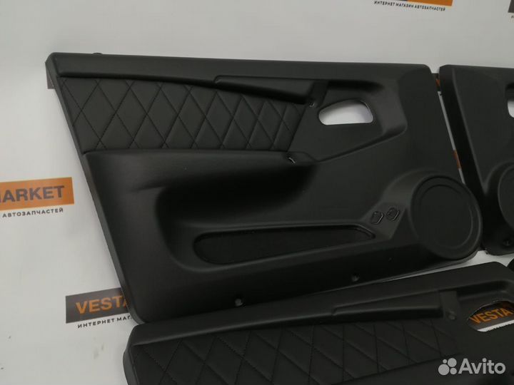 Дверные карты 2114 в коже черная строчка