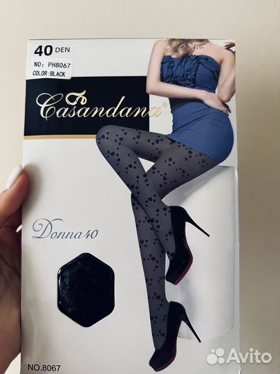 Колготки черные 20 den с рисунком сердечки