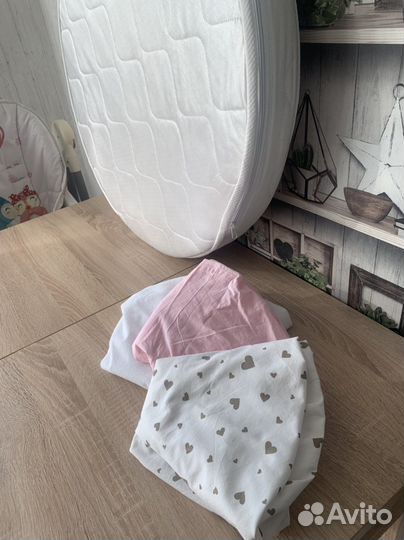 Круглый матрас + простыни + непромокаемый чехол