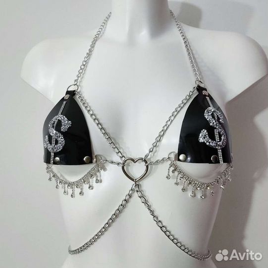 Белье из винила стразовое портупея для танца gogo