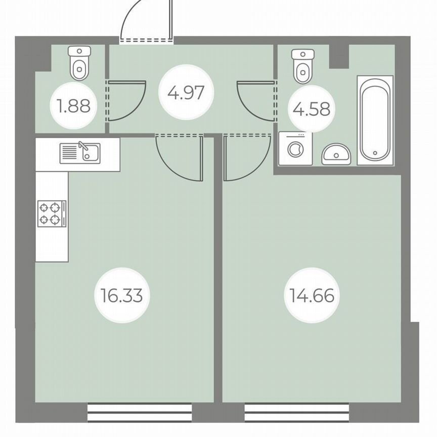 1-к. квартира, 42,4 м², 1/7 эт.